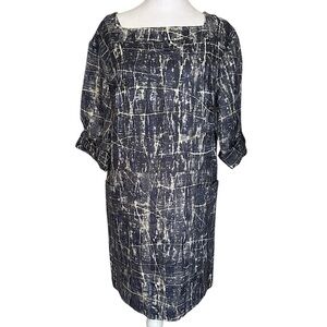 Burning Torch Anthropologie Women’s Shift Mini Dress Blue Beige Silk Wool Medium